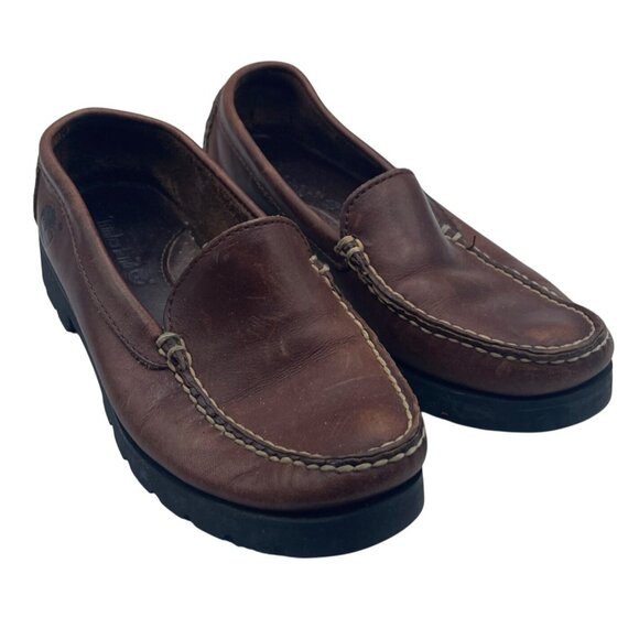 Timberland Leather Loafer Lug Sole Sz 6 Women's Brown VTG - Picture 1 of 9